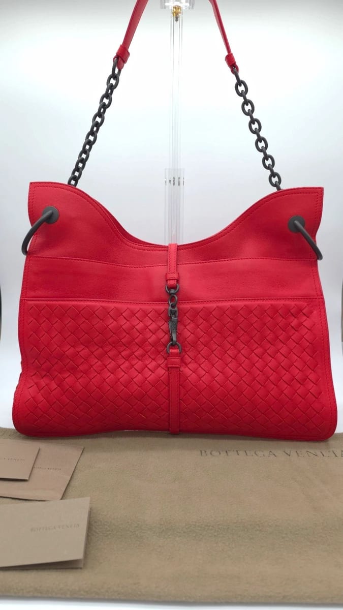 Bottega Veneta La Belle Vie Beverly Bag Vesuvio Red Intrecciato Leather