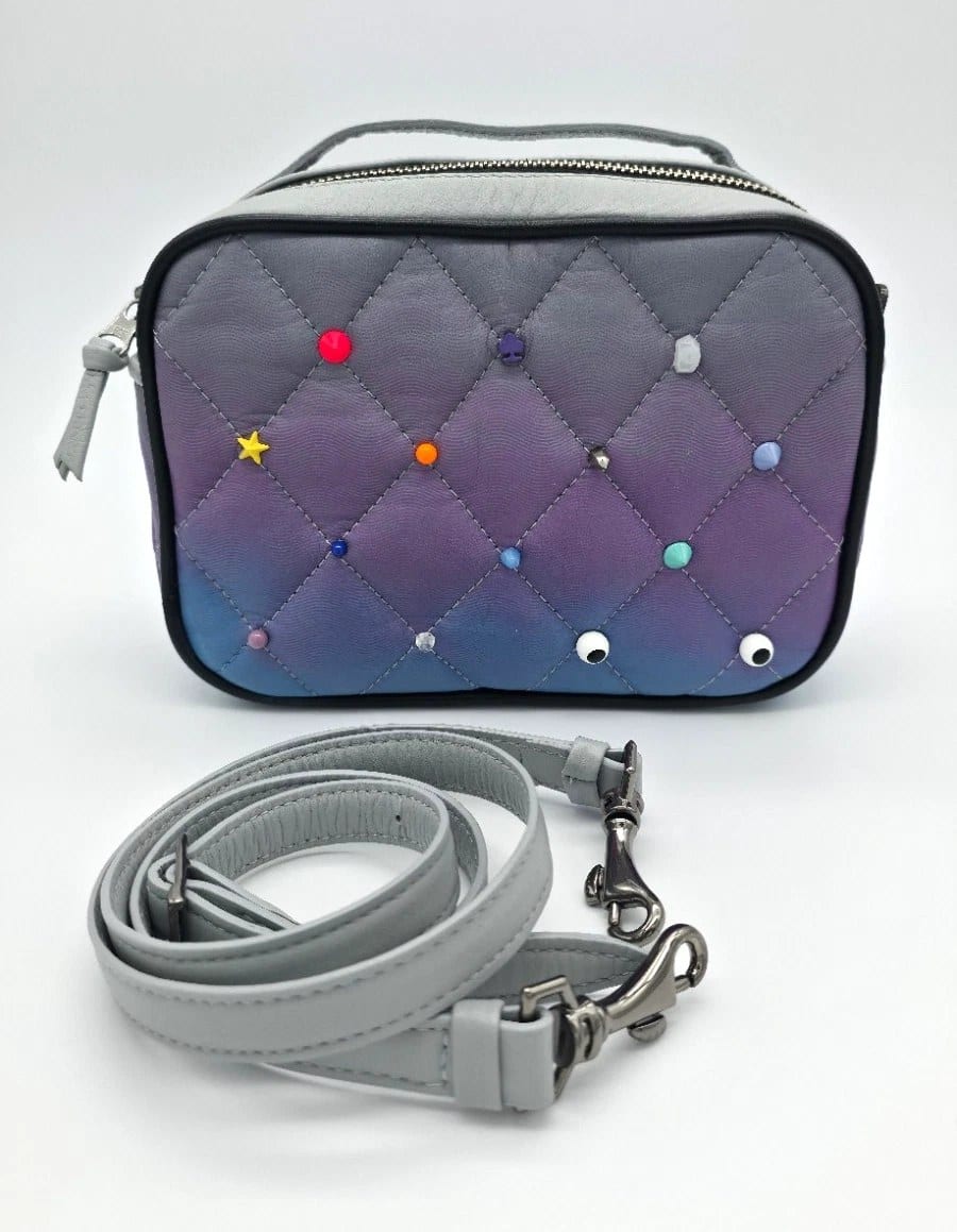 Min & Mon Quilted Studded Zip Crossbody Bag Purple Blue Gray, photo 1 of 14
