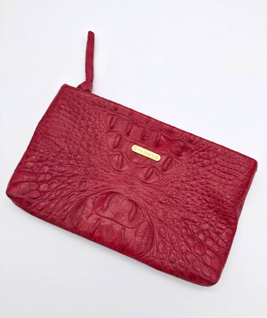 Brahmin Red Crocodile Embossed Leather Zip Pouch Clutch, photo 1 of 7