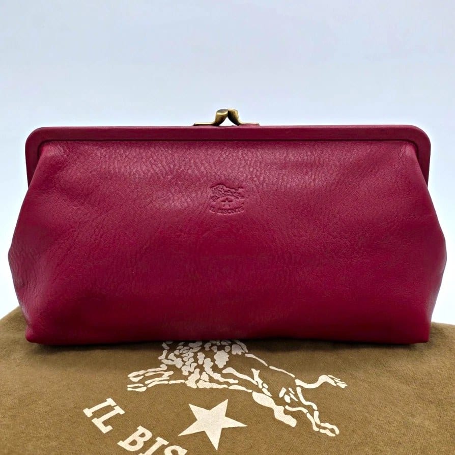 Il Bisonte Burgundy Leather Clasp Frame Clutch, Gold Hardware, photo 1 of 10