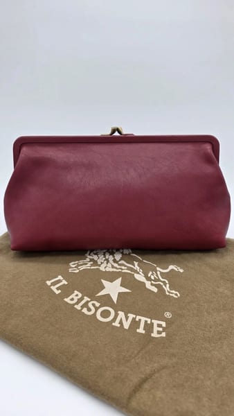 Il Bisonte Burgundy Leather Clasp Frame Clutch, Gold Hardware, photo 3 of 10