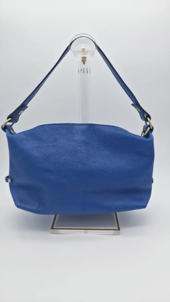 Il Bisonte Blue Pebbled Leather Zip Shoulder Bag Gold Hardware, photo 11 of 15