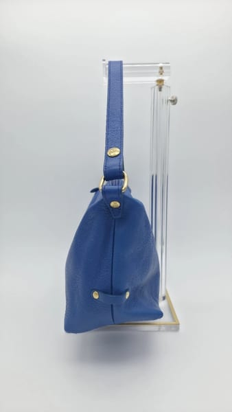 Il Bisonte Blue Pebbled Leather Zip Shoulder Bag Gold Hardware, photo 12 of 15