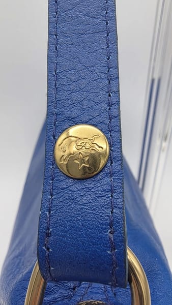 Il Bisonte Blue Pebbled Leather Zip Shoulder Bag Gold Hardware, photo 5 of 15