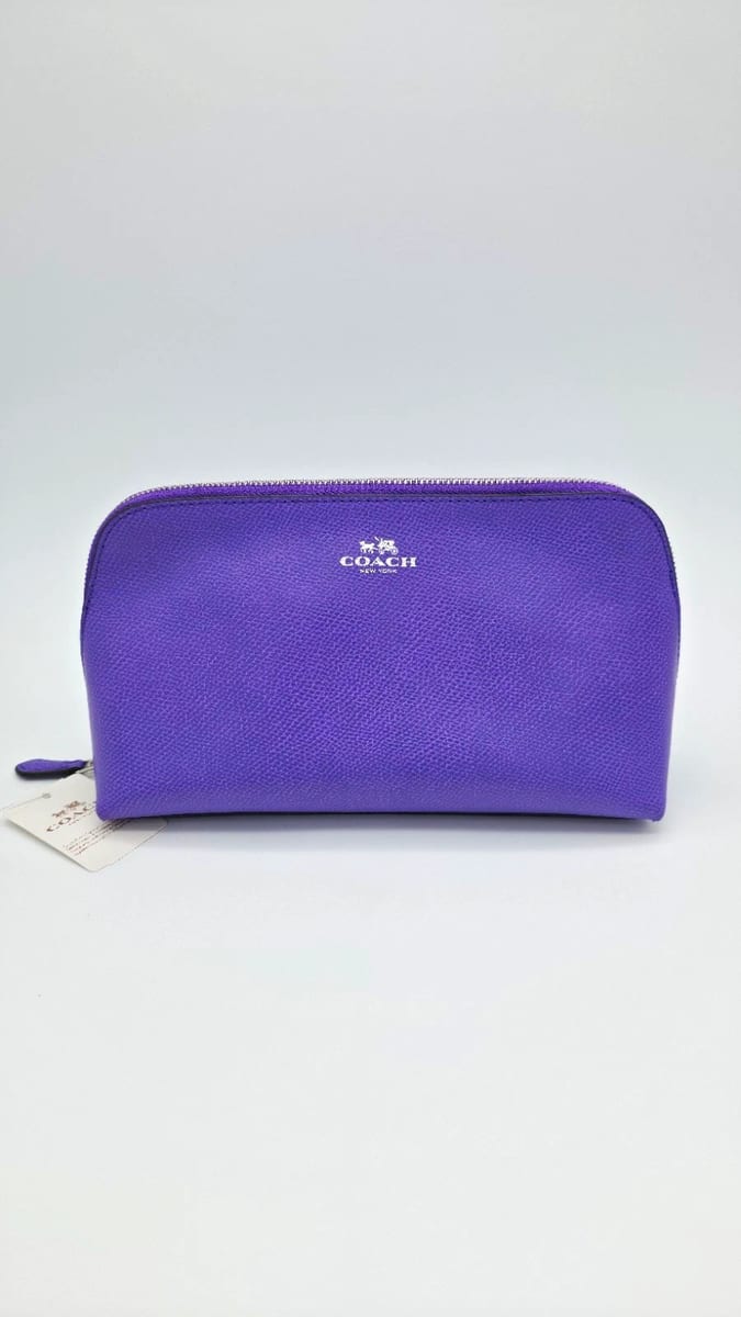 Coach Purple Leather Makeup Bag Pouch, Zipper Closure, photo 1 of 9