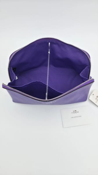 Coach Purple Leather Makeup Bag Pouch, Zipper Closure, photo 8 of 9