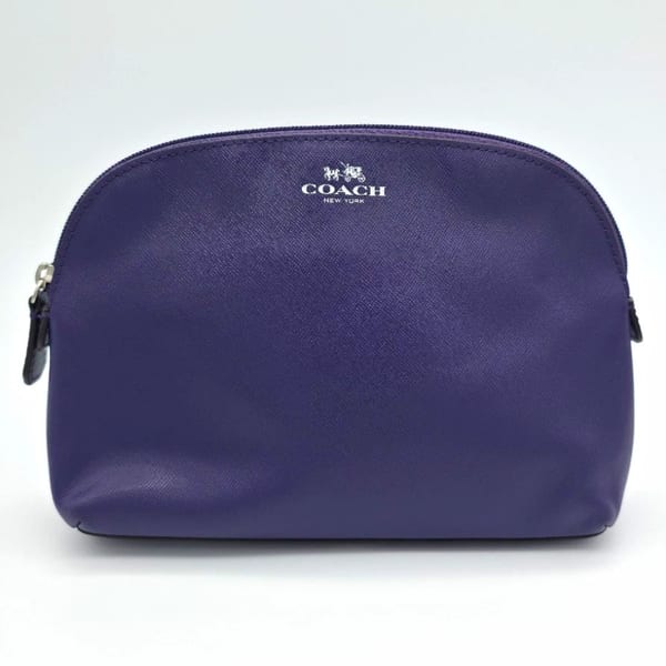 Coach New York Purple Leather Makeup Bag Pouch, Zipper Closure