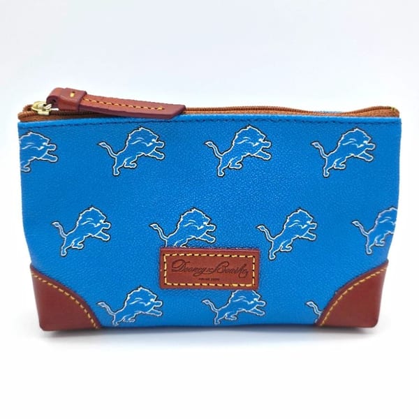 Dooney & Bourke Detroit Lions NFL Football Zip Pouch Blue & Brown