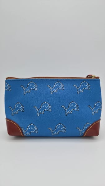 Dooney & Bourke Detroit Lions NFL Football Zip Pouch Blue & Brown, photo 3 of 7