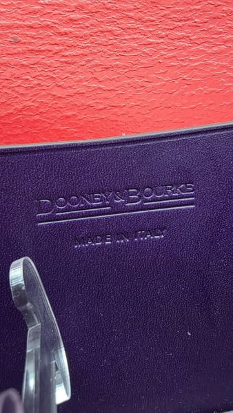 Dooney & Bourke Purple Leather Wristlet Red Lining Silver Hardware Charm, photo 8 of 10