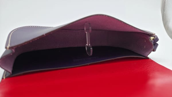 Dooney & Bourke Purple Leather Wristlet Red Lining Silver Hardware Charm, photo 9 of 10