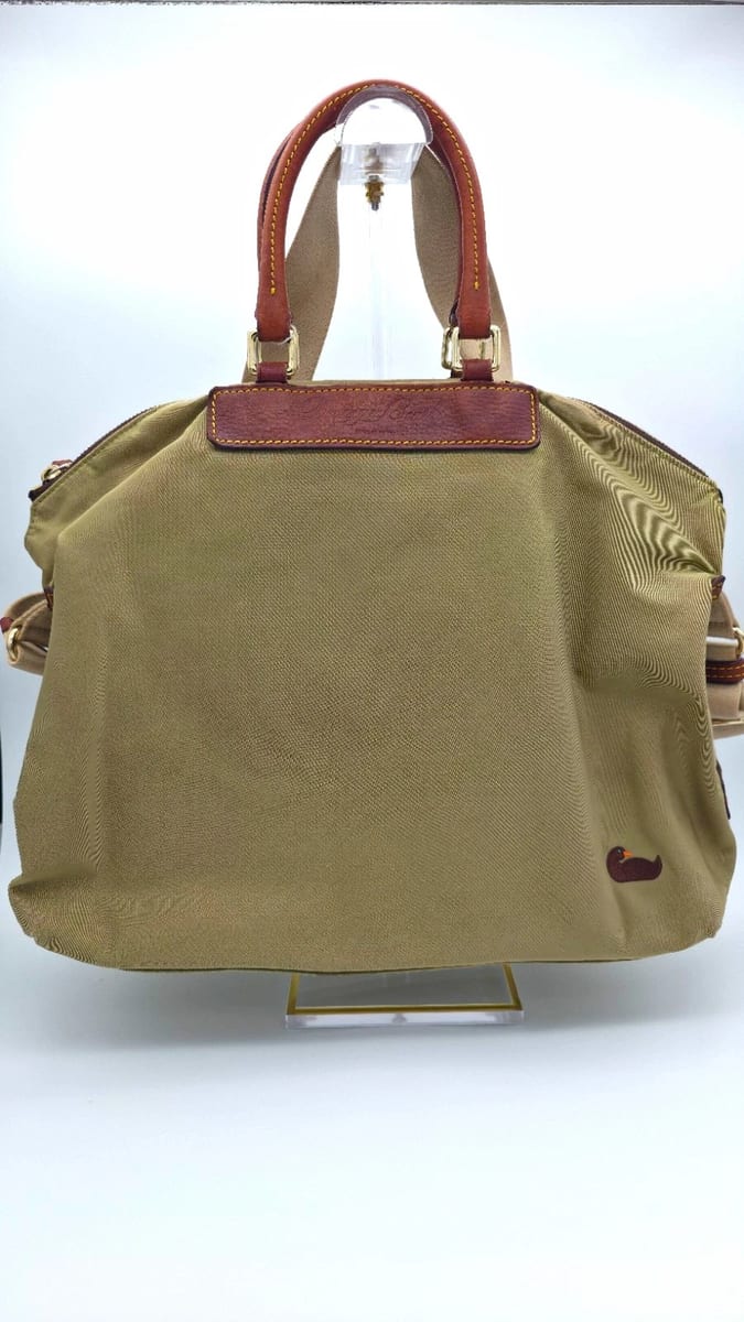 Dooney & Bourke Medium Green Canvas Satchel Vacchetta Leather Trim Pink, photo 1 of 12