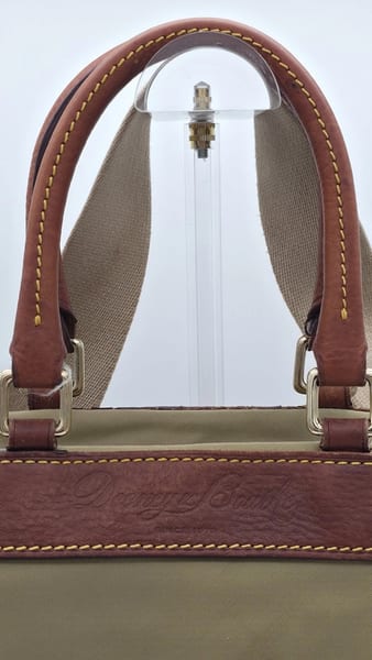 Dooney & Bourke Medium Green Canvas Satchel Vacchetta Leather Trim Pink, photo 2 of 12