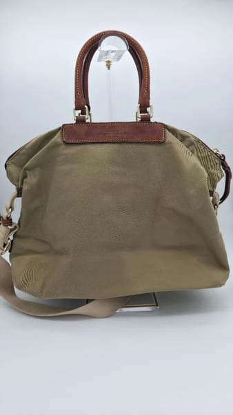 Dooney & Bourke Medium Green Canvas Satchel Vacchetta Leather Trim Pink, photo 4 of 12