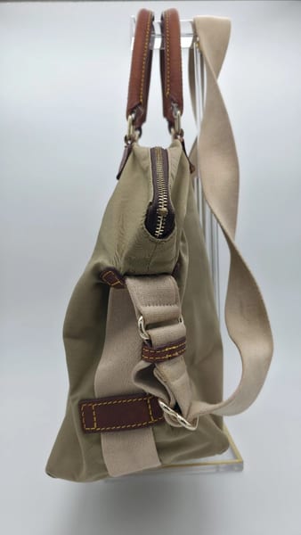 Dooney & Bourke Medium Green Canvas Satchel Vacchetta Leather Trim Pink, photo 7 of 12