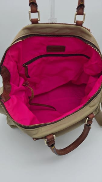 Dooney & Bourke Medium Green Canvas Satchel Vacchetta Leather Trim Pink, photo 9 of 12