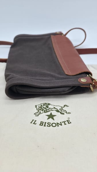 Il Bisonte Leather Canvas Zip Shoulder Bag Brown Gray + Dust Bag, photo 5 of 9
