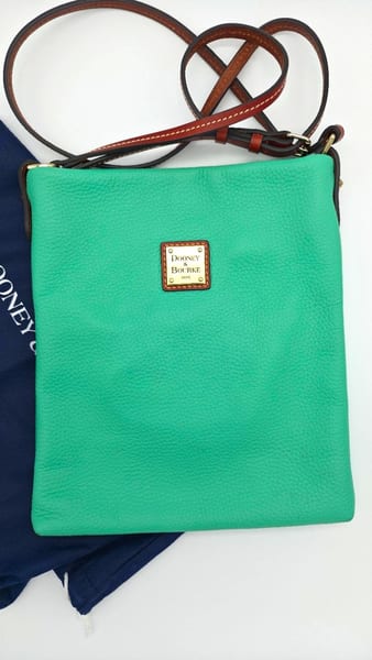 Dooney & Bourke Pebbled Leather Crossbody Mint Red Lining Brown Strap