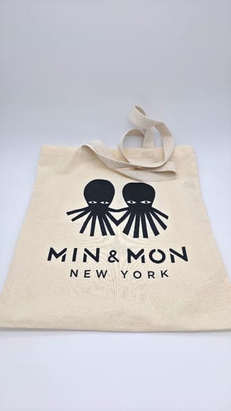 Min & Mon New York Beige/Black Canvas Reusable Shopping Tote Bag