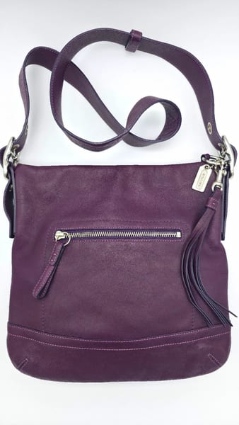 Coach Plum Pebbled Leather Medium Crossbody Silver Tassel Zip