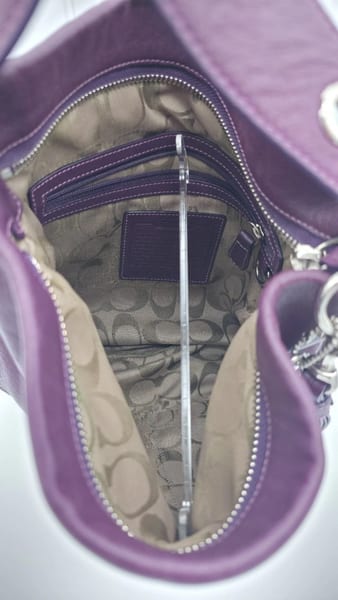 Coach Plum Pebbled Leather Medium Crossbody Silver Tassel Zip, photo 9 of 10