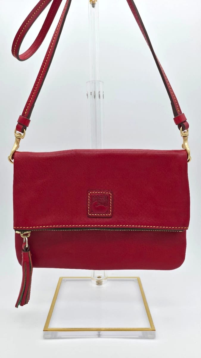 Dooney & Bourke Red Pebbled Leather Crossbody Handbag Zip Top Tassel, photo 1 of 10