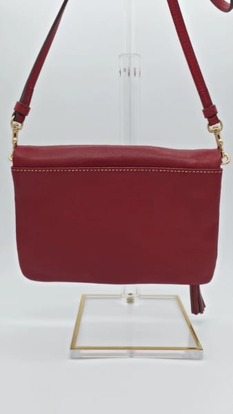 Dooney & Bourke Red Pebbled Leather Crossbody Handbag Zip Top Tassel, photo 5 of 10