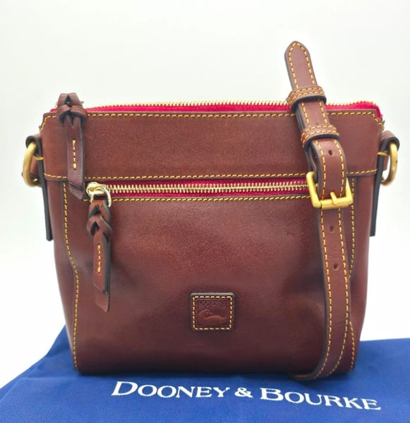 Dooney & Bourke Florentine Leather Crossbody Bag Brown Red Lining Zip