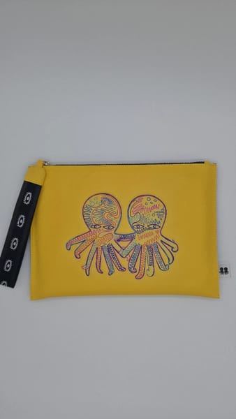 Min & Mon Fidelio Yellow Leather Pouch - Octopus Embroidery