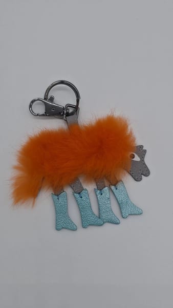 Min & Mon Bag Charm Keychain Metallic Blue Orange Fur