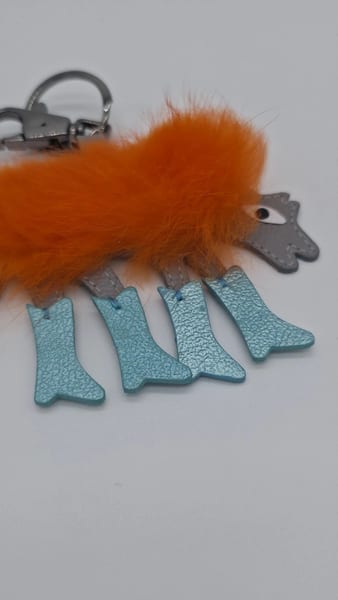 Min & Mon Bag Charm Keychain Metallic Blue Orange Fur, photo 2 of 4