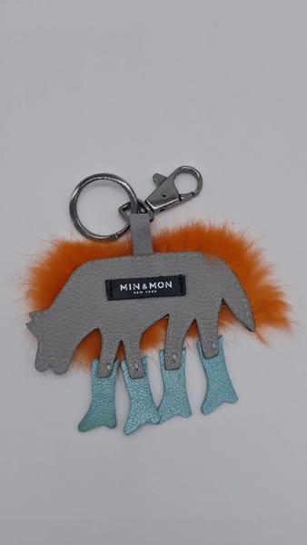 Min & Mon Bag Charm Keychain Metallic Blue Orange Fur, photo 3 of 4