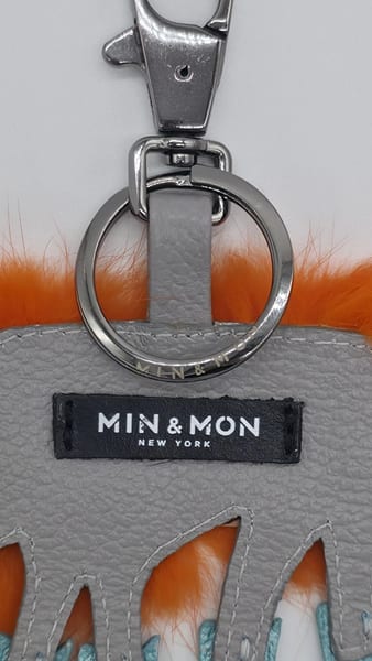 Min & Mon Bag Charm Keychain Metallic Blue Orange Fur, photo 4 of 4