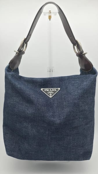 Prada Leather-Trimmed Denim Hobo Bag 90s Style