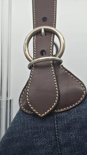 Prada Leather-Trimmed Denim Hobo Bag 90s Style, photo 4 of 15